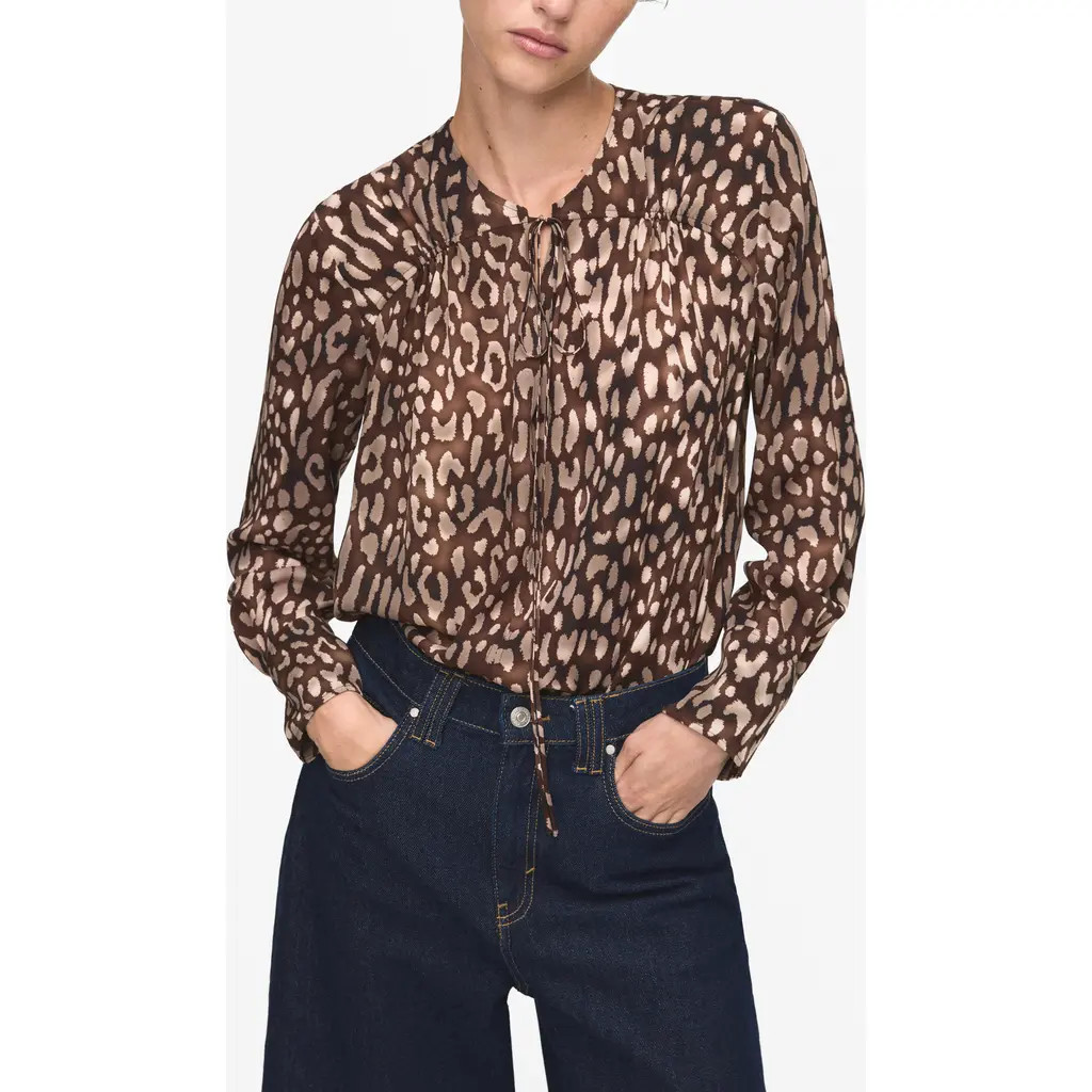 MANGO Leopard Print Satin Top in Brown at Nordstrom, Size 0 | Nordstrom