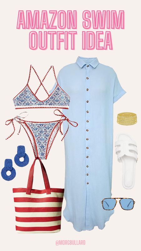 Amazon 4th of July outfit idea | Amazon swim | Amazon swim coverup | red white and blue bikini | 4th of July style | red striped beach tote | Amazon white slide sandals 

#LTKStyleTip #LTKSeasonal #LTKSwim