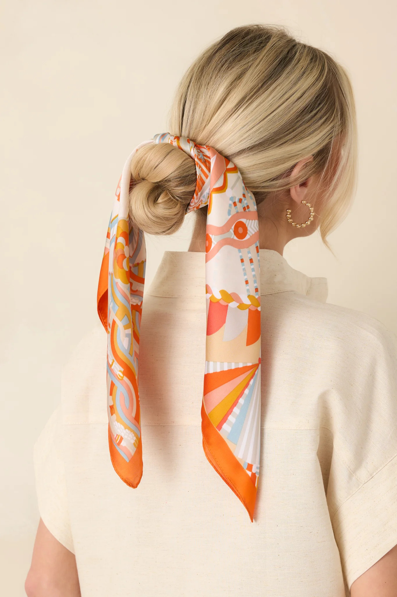 Take The Scenic Route Orange Multi Geometric Pattern Scarf | Red Dress