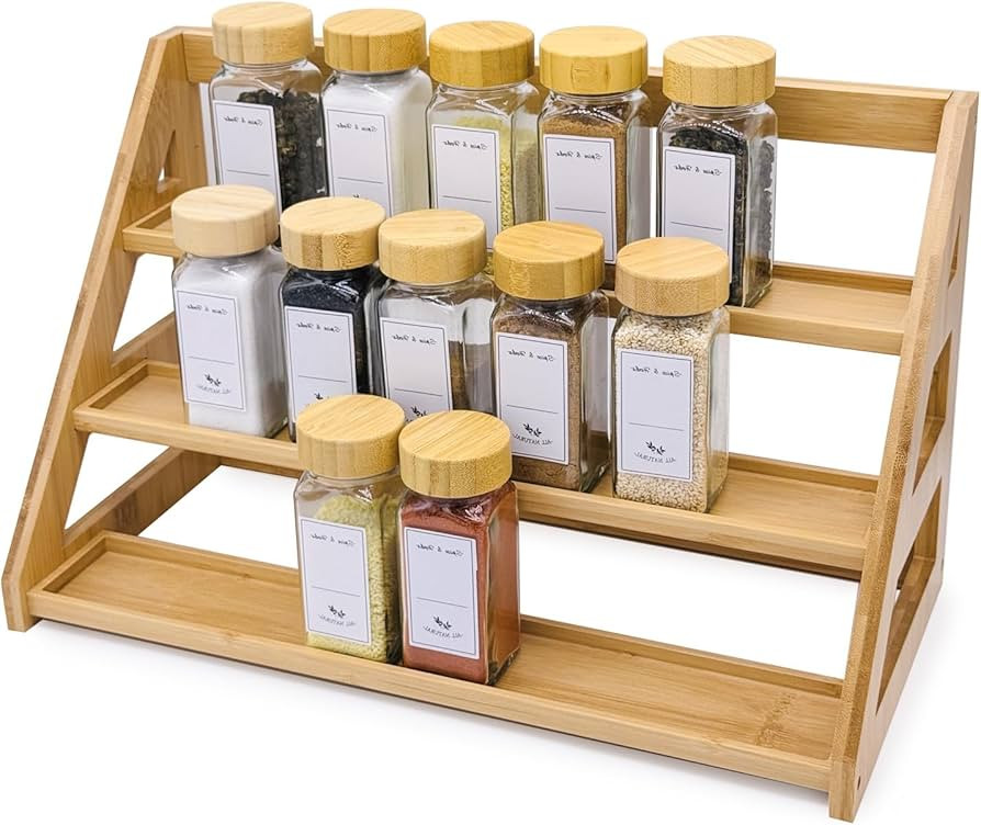 Bamboo Spice Rack Organizer For Kitchen Countertop & Cabinet, 3 Tiered Seasoning Organizer for Pa... | Amazon (US)
