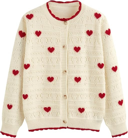 CIDER Cardigan Sweaters for Women Trendy Cute Sweaters Long Sleeve Crew Neck Heart Print Cardigan... | Amazon (US)