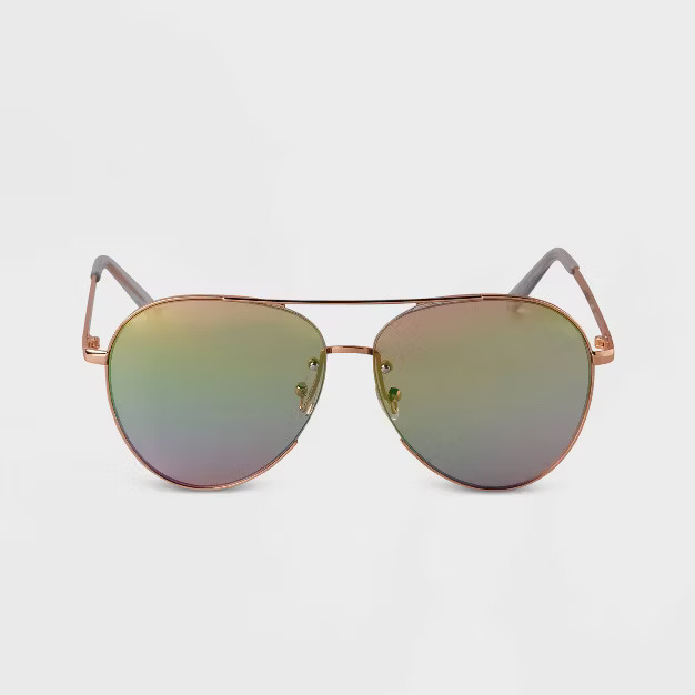 Women's Mirrored Aviator Sunglasses - A New Day™ Rose Gold | Target