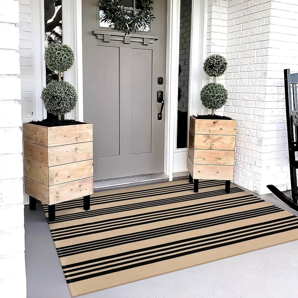 OJIA Outdoor Rug 3'x5', Black and Tan Area Rug Machine Washable Rugs Cotton Hand Woven Entry Rug ... | Amazon (US)
