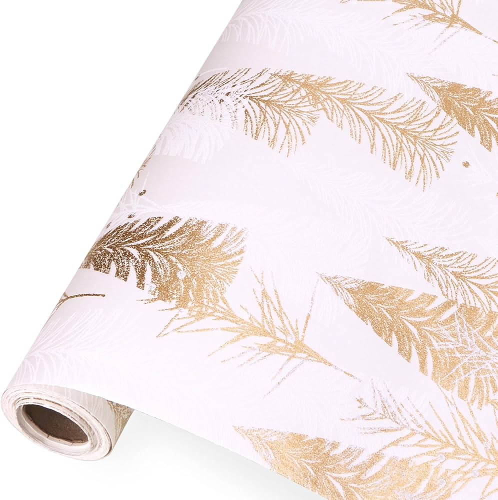 Ribbli Christmas Wrapping Paper Christmas Tree with Gold Foil White Kraft Gift Wrapping Paper Rol... | Amazon (US)
