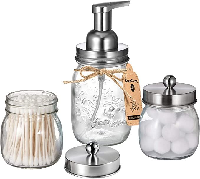 Mason Jar Bathroom Accessories Set - Includes Mason Jar Foaming Hand Soap Dispenser & Qtip Holder... | Amazon (US)