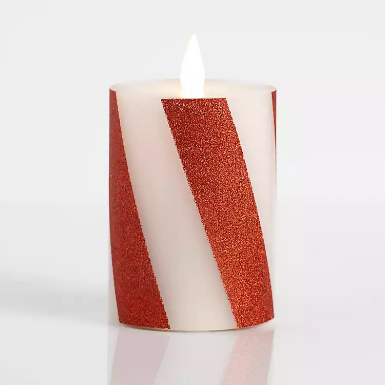 Candy Cane Stripe LED Pillar Candle, 5 in. | Kirkland's Home