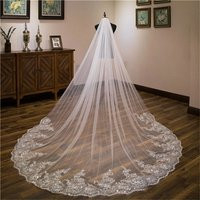 Wedding Veil Lace Edge Long Luxurious Bridal Veil Applique Sequins White/Ivory Veil With Comb Cathedral One-Layer 3M/4M/5M | AliExpress (US)