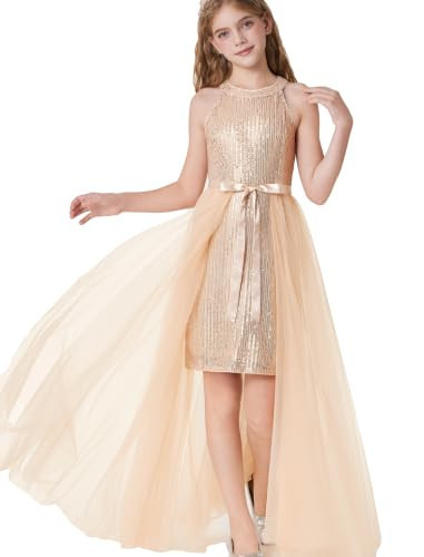HOZIY Girls Party Dress Gold Sequin Formal Dance Pageant Dresses Size 8 | Amazon (US)