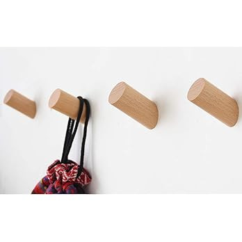 Felidio Wood Wall Hooks, 4 Pack Coat Hooks Mounted Rustic Wooden Heavy Duty Robe Hook Hat Rack | ... | Amazon (US)