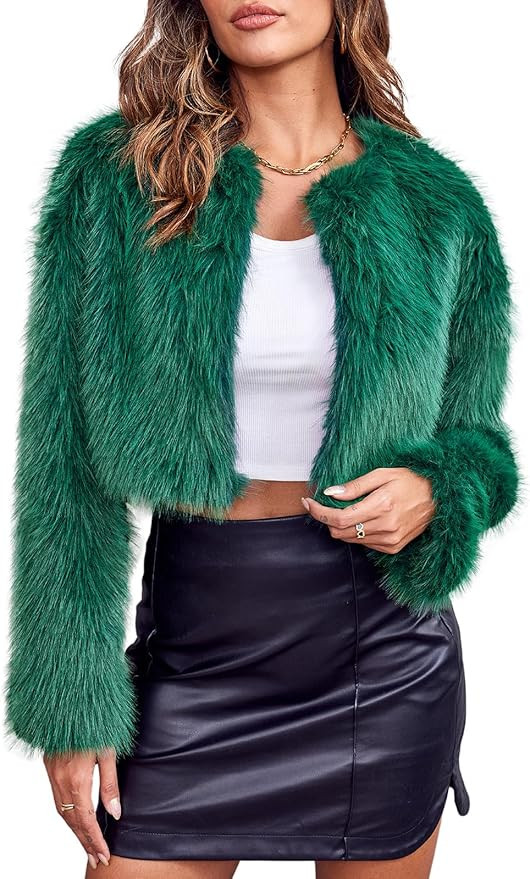 Danedvi Women's Fashion Cropped Faux Fur Jacket Long Sleeve Open Front Cardigan Casual Fluffy Par... | Amazon (US)