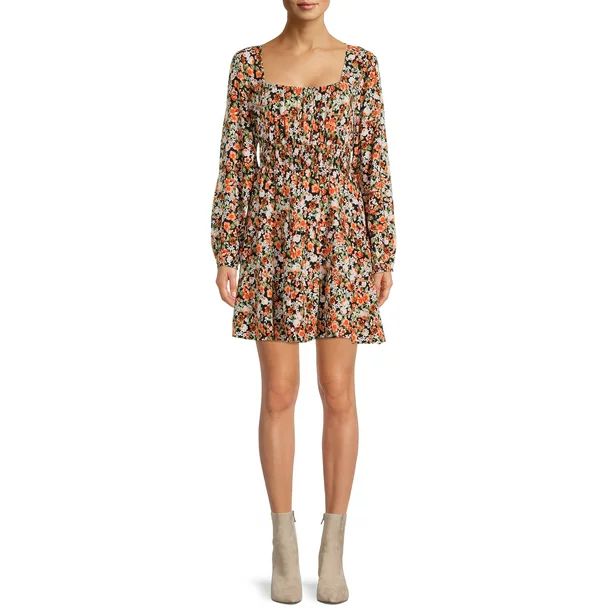 Liv & Lottie Juniors' Ditsy Floral Smocked Tiered Long Sleeve Dress | Walmart (US)