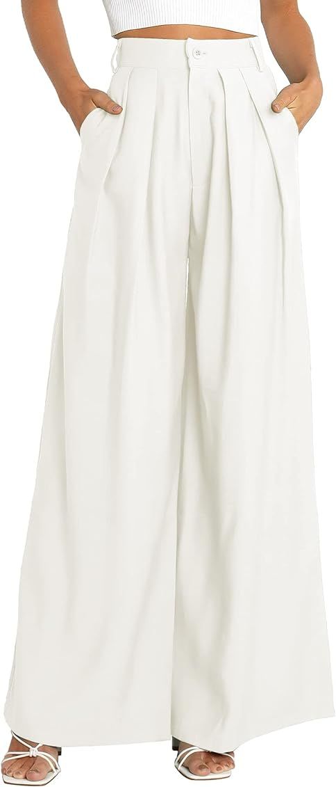 SIFLIF Women's High Waist Casual Wide Leg Palazzo Pants, Dress Pants for Women, Work Pants with P... | Amazon (US)