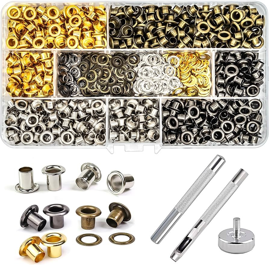 YHNTGB 600Pcs 3/16inch Metal Eyelets Grommets Kit with 3 Pieces Installation Tool and Storage Box... | Amazon (US)