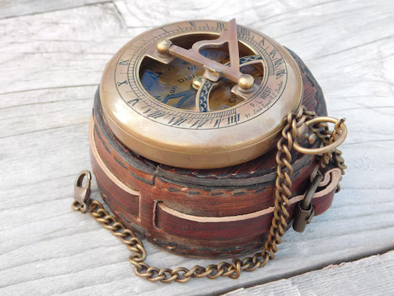 personalized nautical sundial compass, leather or wooden box included, perfect gift for any occas... | Etsy (US)