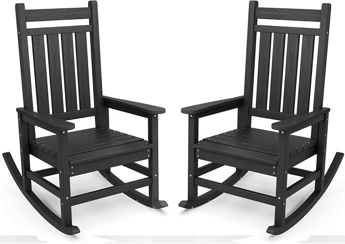 SERWALL Outdoor Rocking Chair Set of 2, HDPE Rocking Chairs for Adult, Black | Amazon (US)