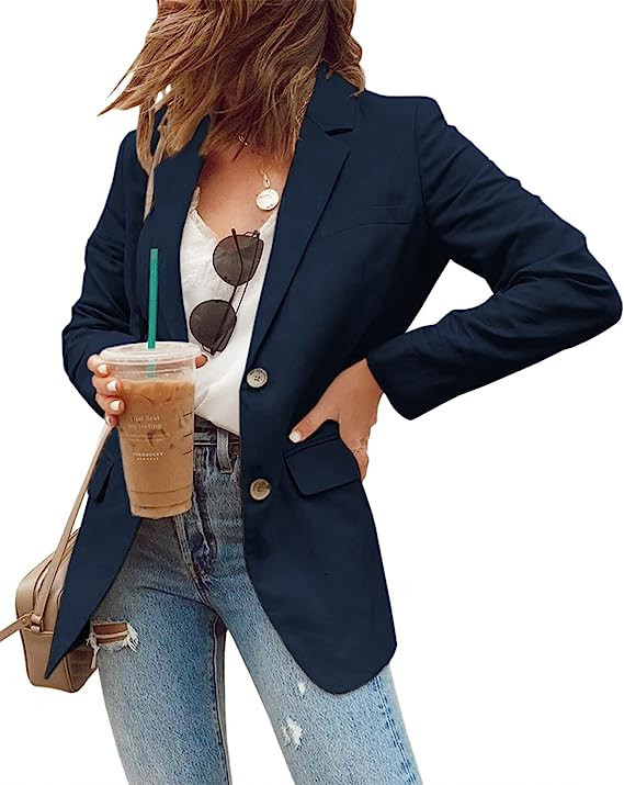 Newffr Womens Open Front Blazers Casual Long Sleeve Lapel Collar Button Down Work Office Jackets ... | Amazon (US)