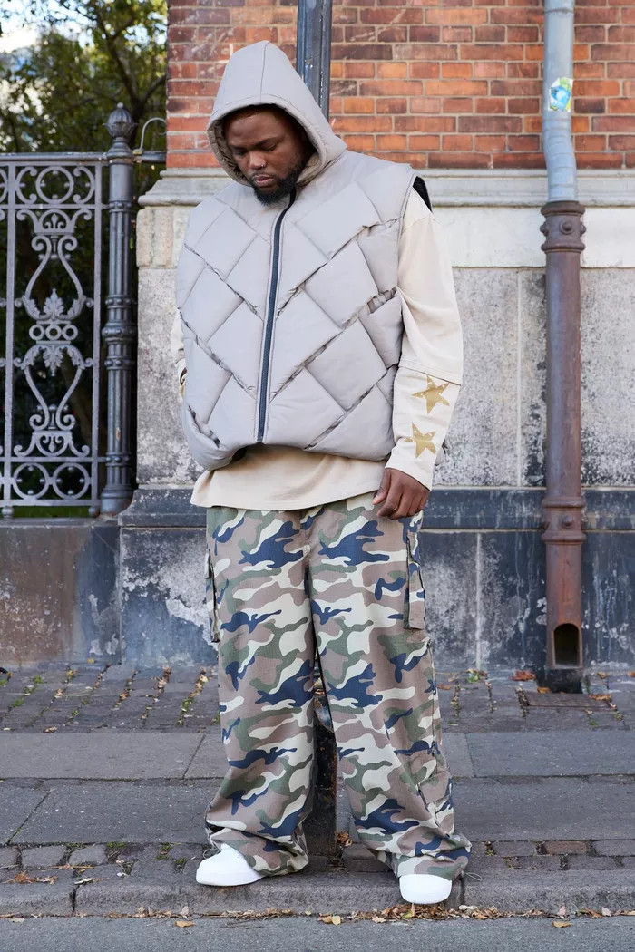 Plus Ripstop Elasticated Waist Parachute Camo Cargo Trousers | boohoo (US & Canada)