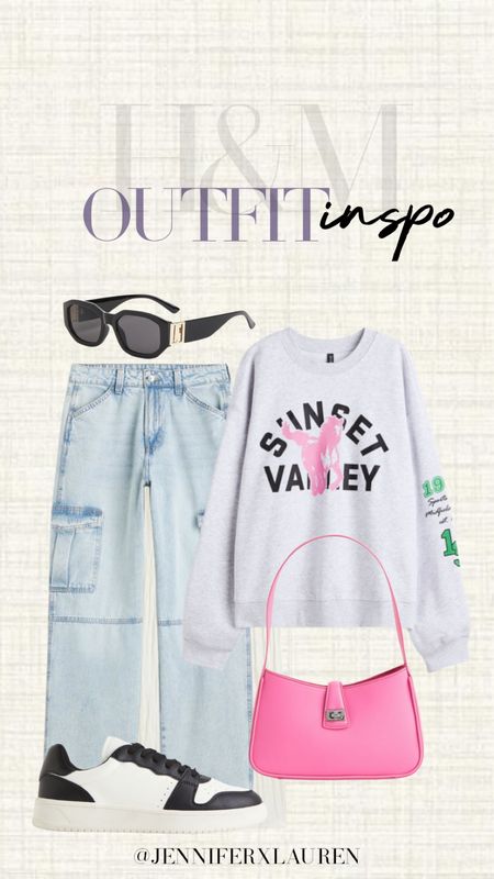 H&M outfit inspo. Trendy style. Trendy outfit. Pink handbag. Pink purse. Cargo jeans. Cargo baggy jeans  

#LTKunder100 #LTKunder50 #LTKSeasonal