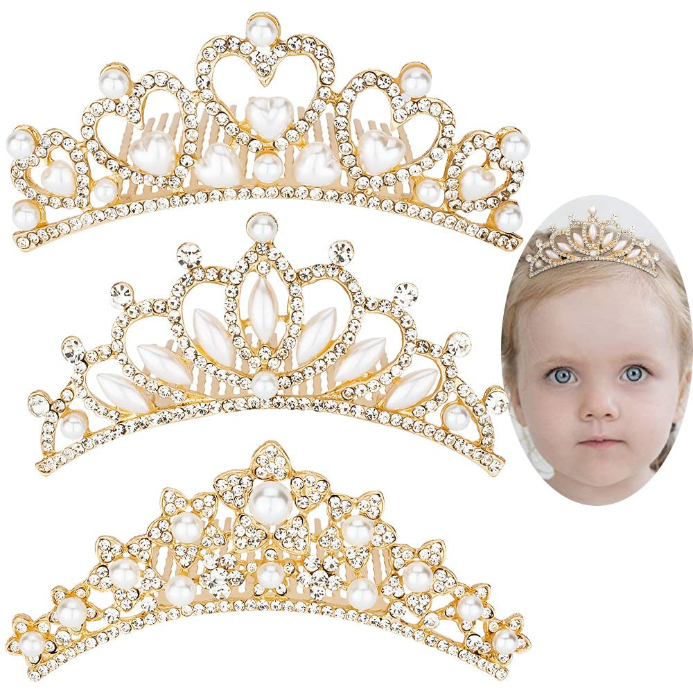 ANBALA Small Tiara Crown with Hair Comb, 3 Pack Mini Tiara Crown Princess Crystal Shiny Hair Acce... | Amazon (US)