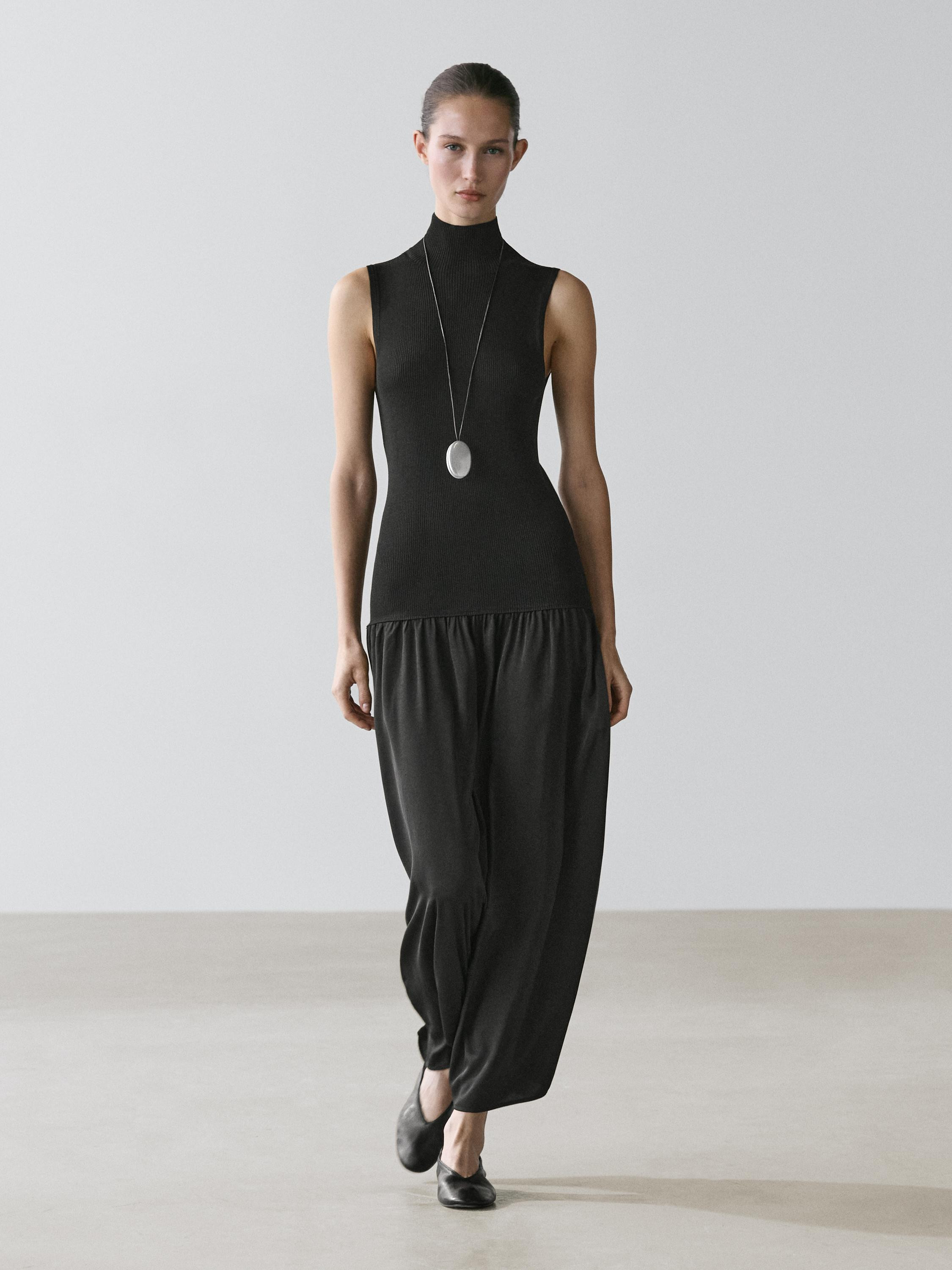 Tricot midi-jurk met combi detail | Massimo Dutti NL