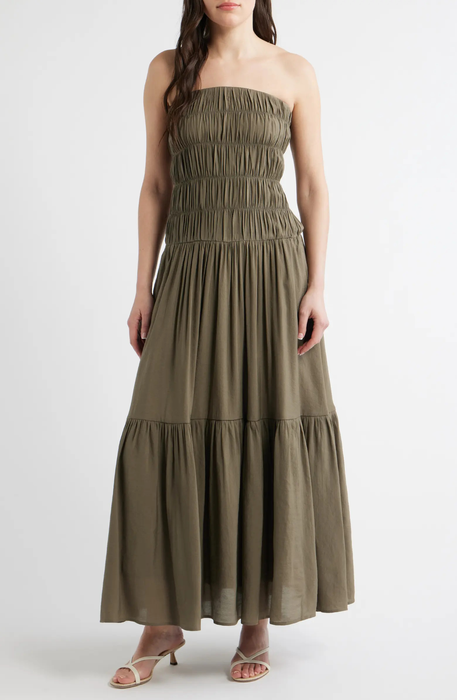 Rocio Shirred Strapless Tiered Maxi Dress | Nordstrom