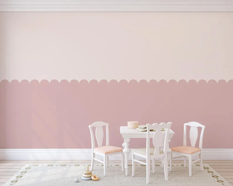 Scalloped Border Wall Decal | Removable Scalloped Wall Trim, Custom Color Border, Boho Nursery De... | Etsy (US)