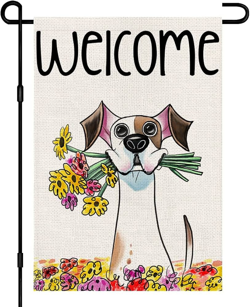 Welcome Spring Flower Garden Flag 12x18 Inch Double Sided Burlap Outside, Seasonal Floral Dog Sig... | Amazon (US)