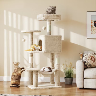 FONTOI 44 Inch Cat Tree Tower Large Cat Climbing Tree with Extended Platform, Indoor Pet House for Cats Kittens Play, Beige, 13.7"* 17.7"*43.6" | Target