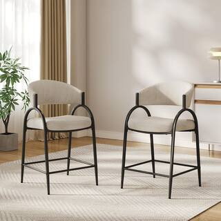 Dierser Modern 38.58 in. H BeigeplusBlack Metal Counter Stools with Fabric Upholstery Seat, Curved Back, Set of 2 | The Home Depot