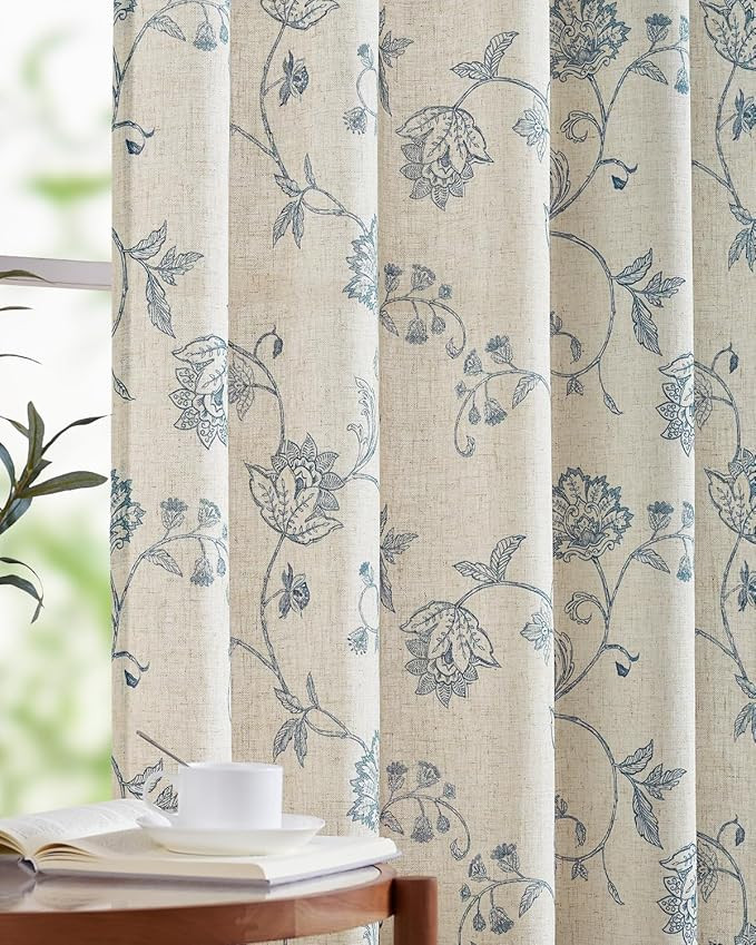 jinchan Linen Curtains Floral Curtain 84 Inch Length for Living Room Bedroom Light Filtering Rod ... | Amazon (US)