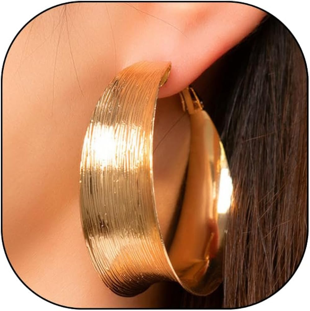 Gold Chunky Hoop Earrings for Women Exaggerated Large Wide Post Thick Hoop Earrings Minimalist Po... | Amazon (US)