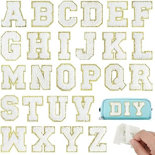 26Pcs White Chenille Letters A-Z, Self Adhesive Chenille Letter Patches for Fabric Clothing | Amazon (US)