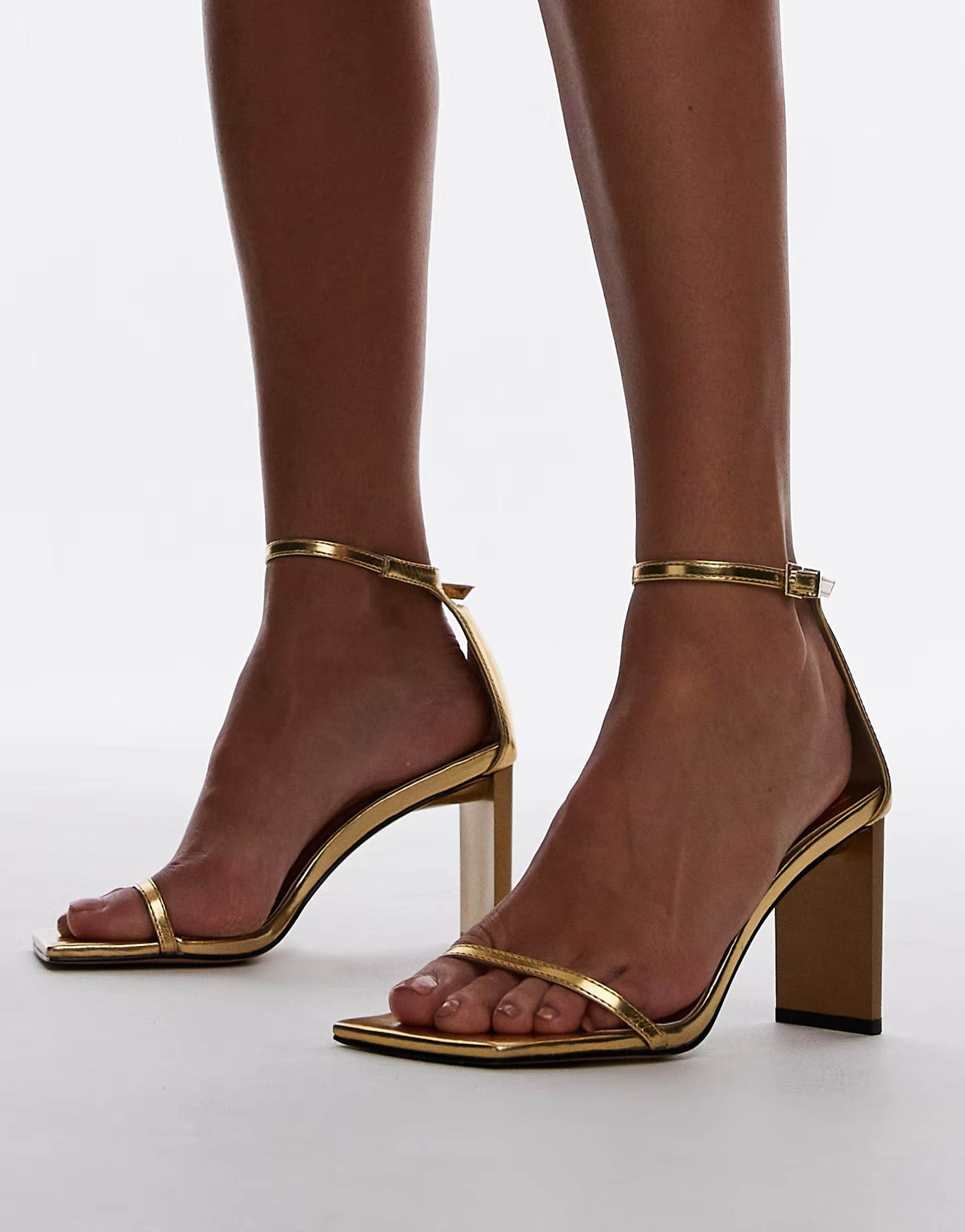 Topshop Gus 2 part barely there heeled sandals in gold | ASOS | ASOS (Global)