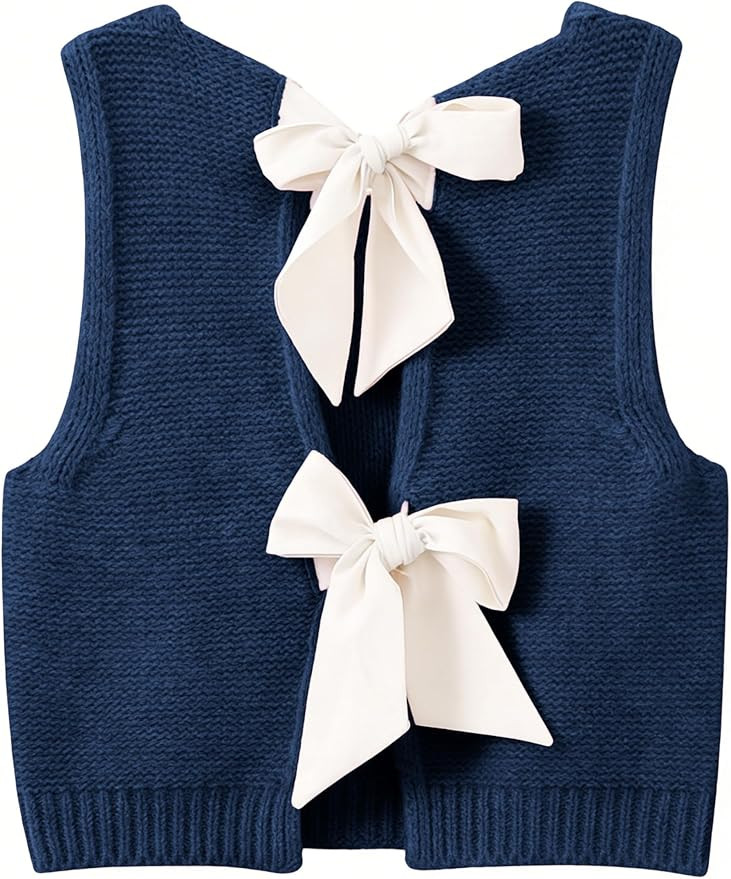 Womens Summer Sweater Vest Top Casual Sleeveless Bow Tie Back Knit Tank Tops 2026 Cute Vacation O... | Amazon (US)