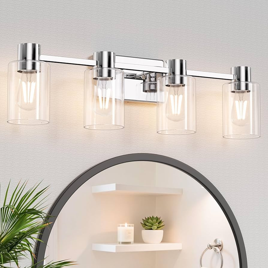 4-Light Modern Vanity Light Fixtures Over Mirror, Chrome Bathroom Light Fixtures, Vanity Lights, ... | Amazon (US)