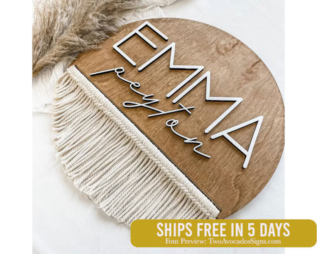 Nursery Name Sign, Round Name Sign, Macrame Name Sign, Above Crib Sign, Boho Name Sign, Wood Name... | Etsy (US)