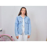 Cross Denim Jacket Oversized Vintage 90's Grunge Light Blue Jeans Jean Button Up L/xl | Etsy (US)