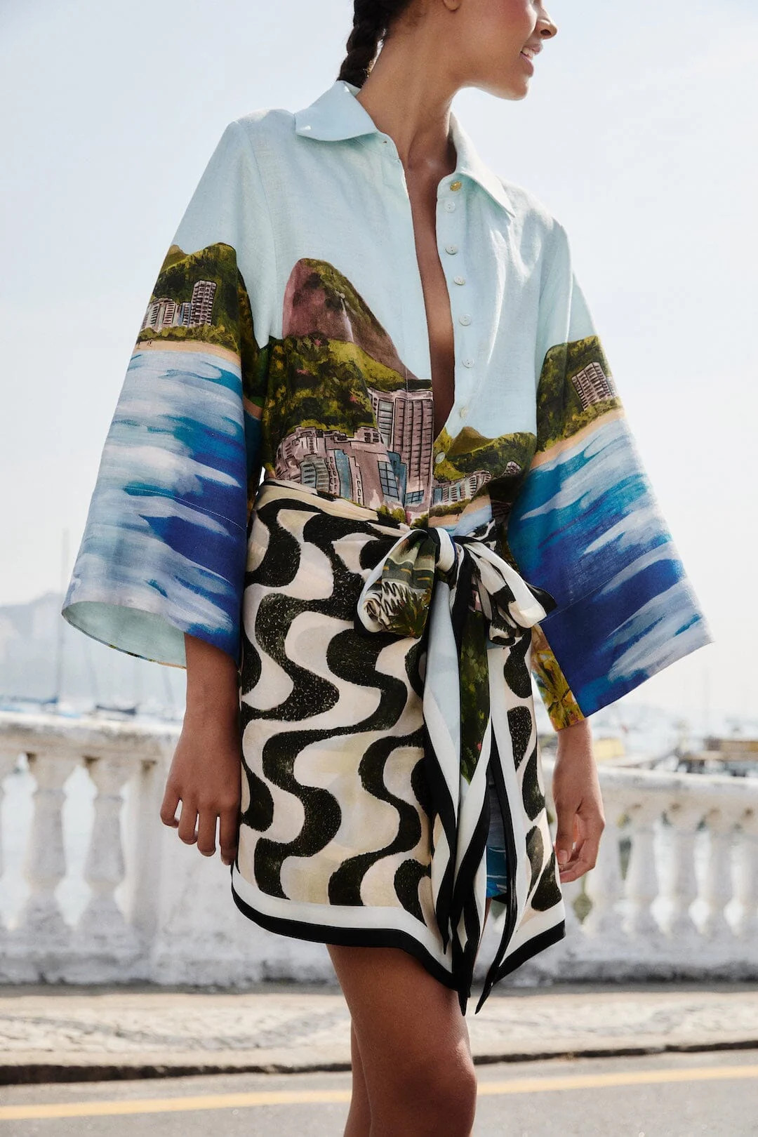 Multicolor Copacabana Beach Long Sleeve Kimono, COPACABANA BEACH MULTICOLOR / XXS | FarmRio (US)