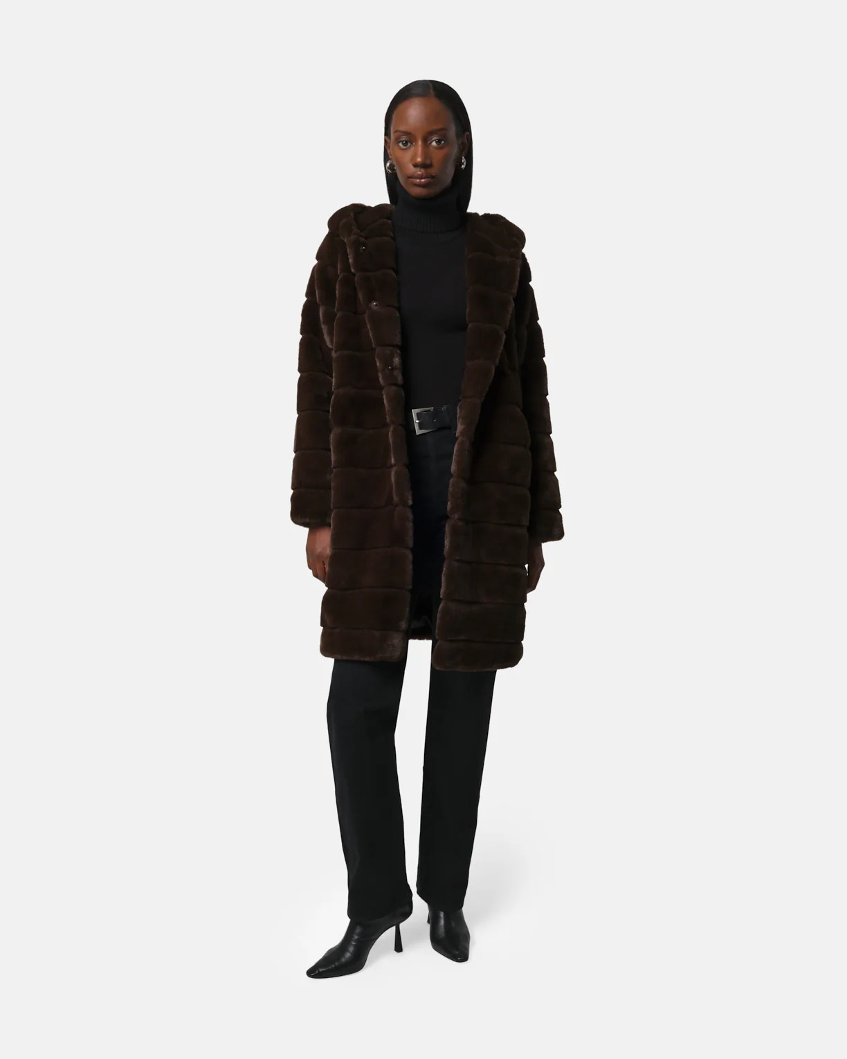 Celina Espresso Tiered Long Coat | Apparis