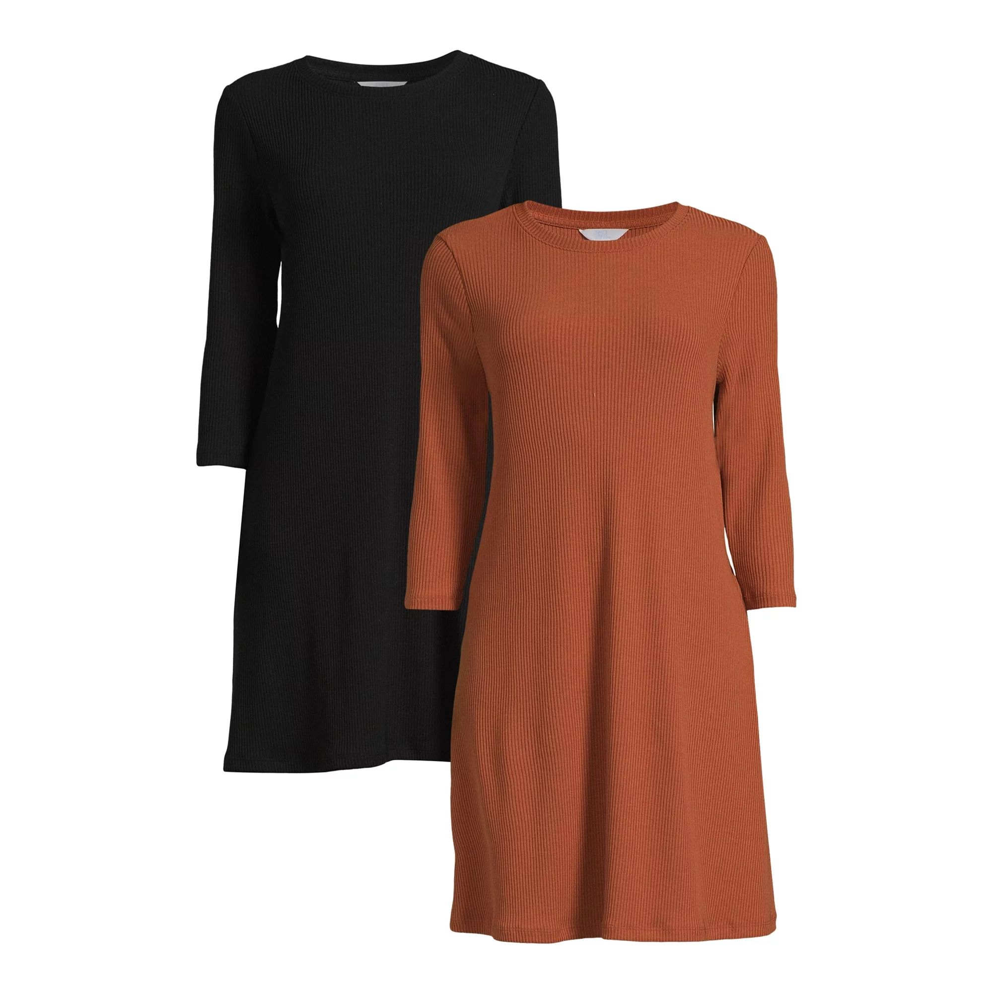 Time and Tru Women's Ribbed Knit Dress with Pockets, 2-Pack, Sizes S-XXXL | Walmart (US)
