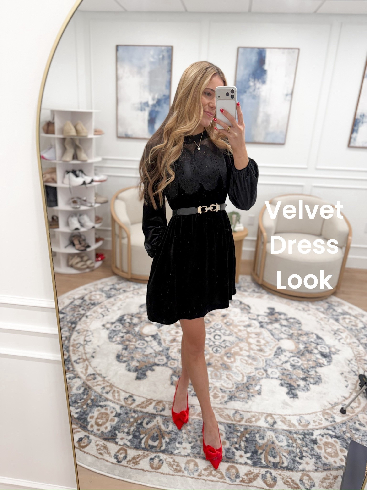 This black velvet dress is such a classic — soft, flattering, and so easy to dress up for the holidays. I added a belt for a little shape and paired it with red heels for a festive pop. Everything is from Amazon and fits true to size!

#LTKFindsUnder50 #LTKTall #LTKHoliday