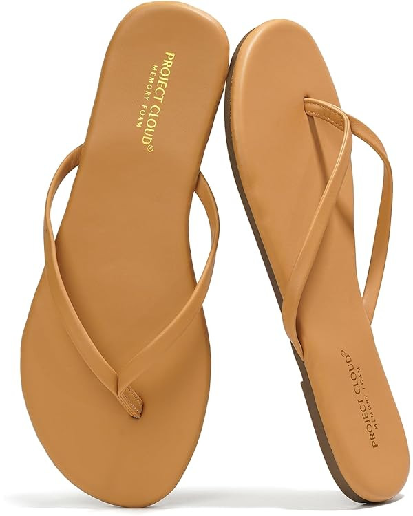Project Cloud Flip Flops for Women - Memory Foam Flats Summer Sandals for Women 2025 - Vegan Leat... | Amazon (US)
