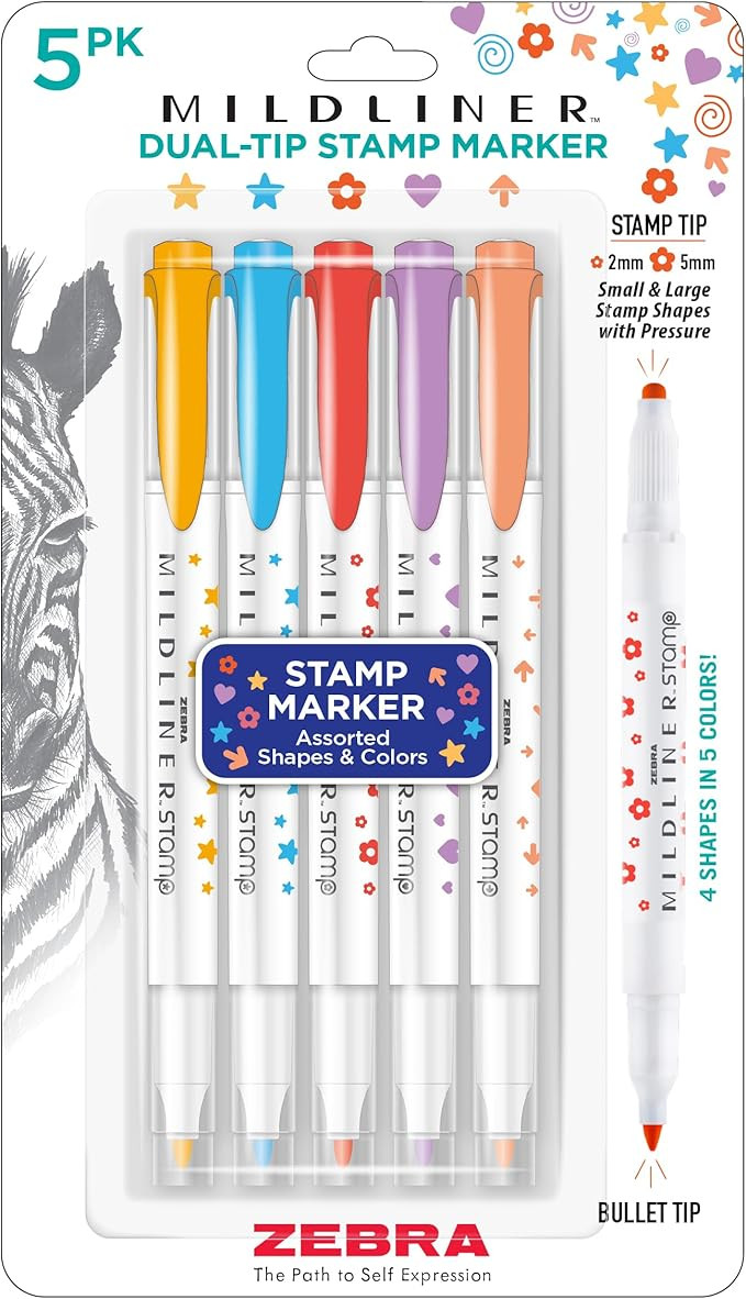 Zebra Pen Mildliner Dual-Tip Stamp Marker, Water-Based Pigment Ink, Bullet Tip on One Side & Asso... | Amazon (US)