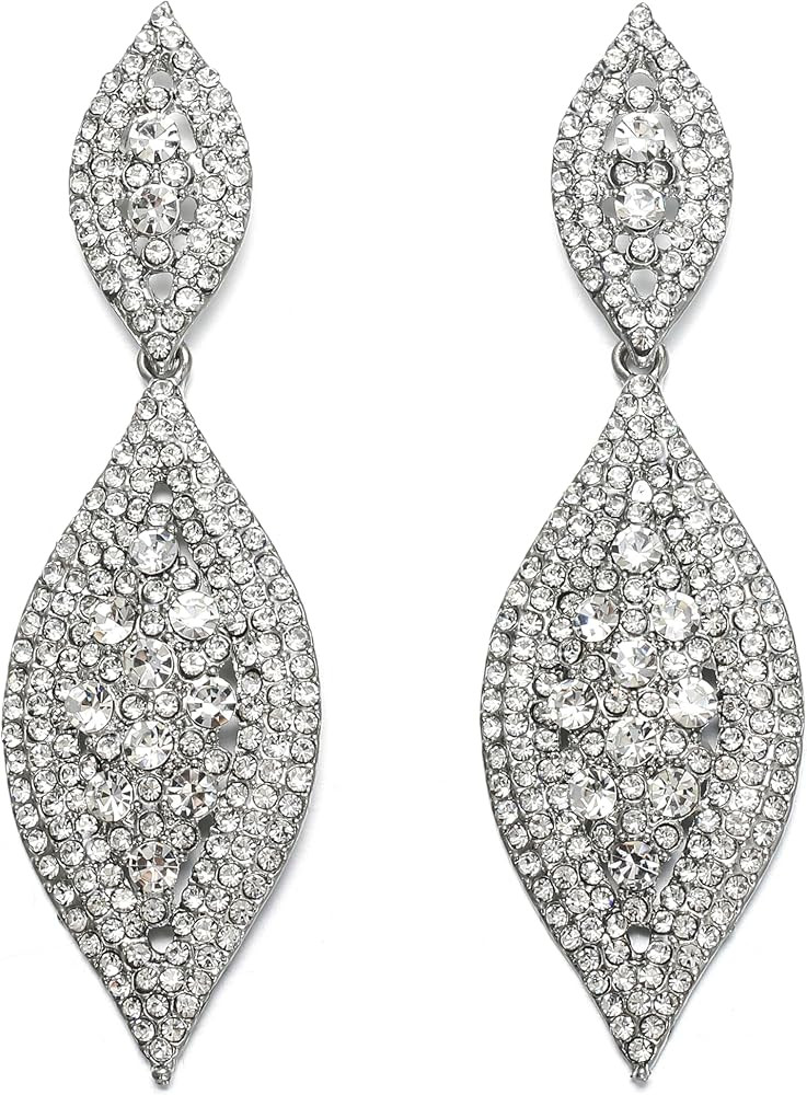 Flyonce Women's Rhinestone Crystal Wedding Bridal 2 Leaf Drop Dangle Chandelier Earrings | Amazon (US)