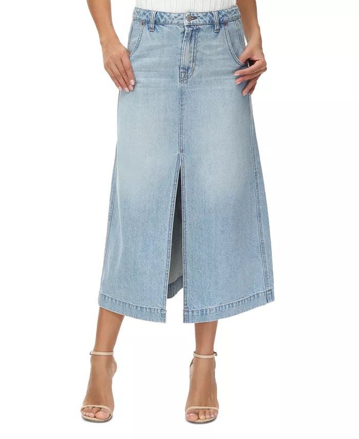 Women's Front-Slit Seamed Denim Skirt | Macy's