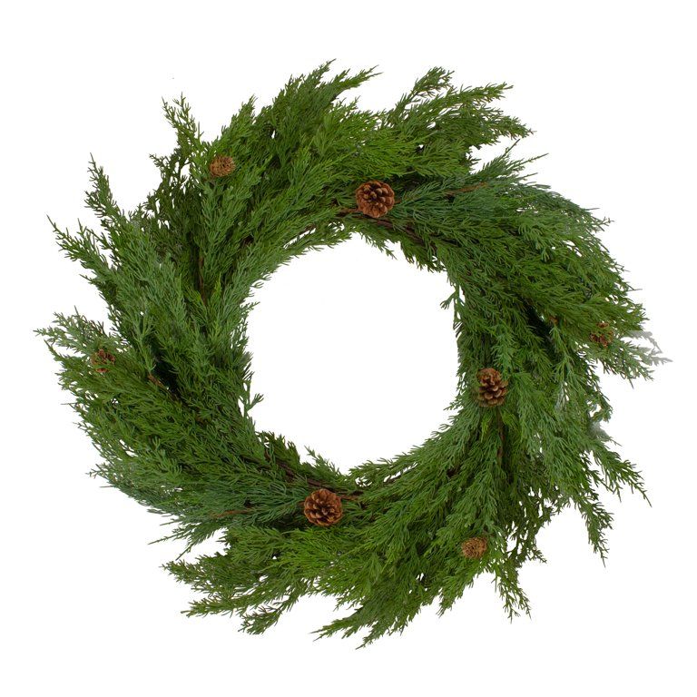 24" Soft Green Cedar Artificial Christmas Wreath with Pine Cones - Unlit | Walmart (US)