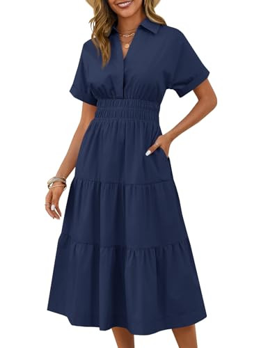 Lapel Collared, Smocked Empire Waist, Loose fit, Tiered, Flowy, Casual Business Office | Amazon (US)