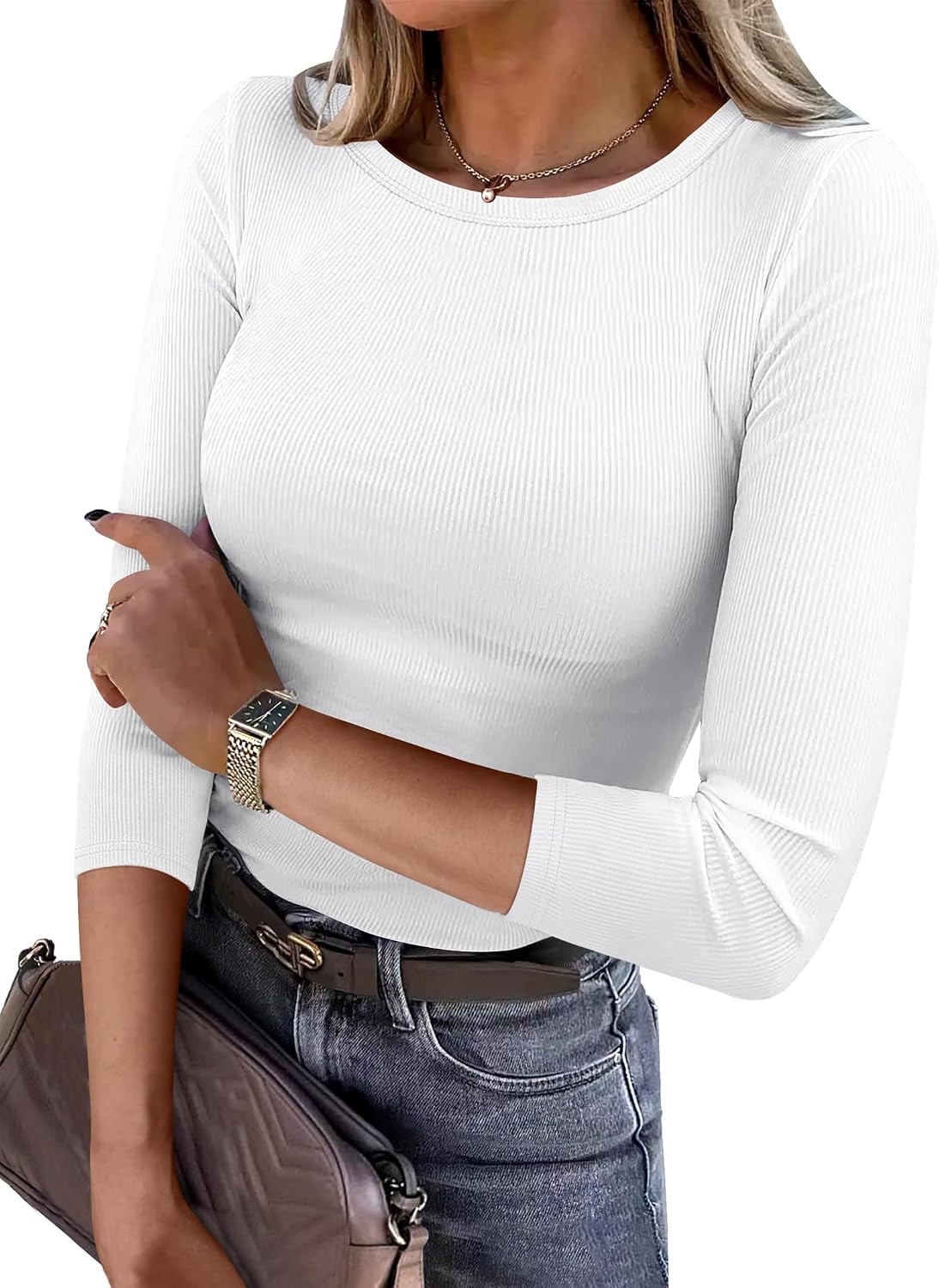 ANRABESS Women's 3/4 Long Sleeve Shirts Ribbed Slim Fitted Fall Tops | Amazon (US)