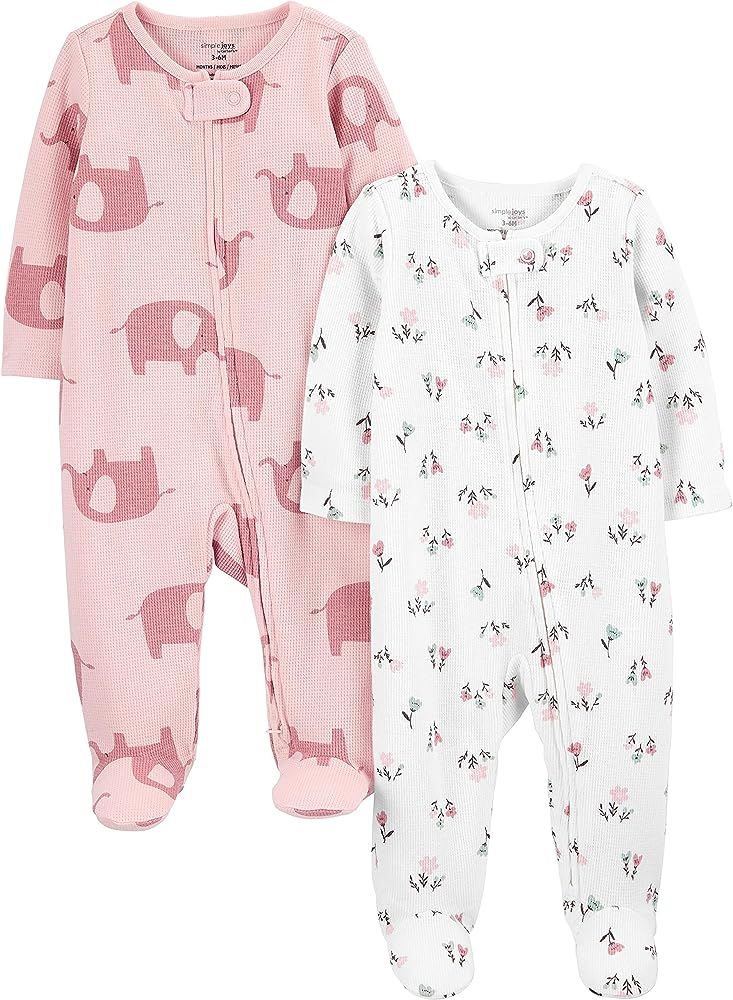 Simple Joys by Carter's Baby Girls' 2-Way Zip Thermal Footed Sleep and Play, Pack of 2 | Amazon (US)