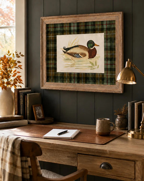 Vintage Framed Duck Art Print with Plaid Mat Barnwood Frame - Decor Steals | Decor Steals